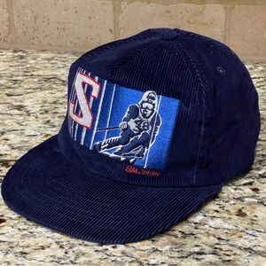 Vintage 90’s Salomon Corduroy Mountain Run Skiing SnapBack Cap Hat Blue
